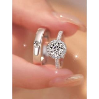 nhẫn đôi nam nữ nhẫn đôi Moissanite Một Carat Nhẫn Kim Cương Cặp Đôi Một Cặp Cầu Hôn Mô Phỏng Kim Cương Cưới Cho Bạn Gái