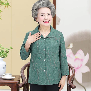 Bà Quần Áo Xuân Thu Áo Sơ Mi Trung Niên Người Cao Tuổi Mùa Xuân Quần Áo Nữ Mẹ Mùa Hè Quần Áo Áo Áo Mỏng Áo Sơ Mi Áo Người Cao Tuổi