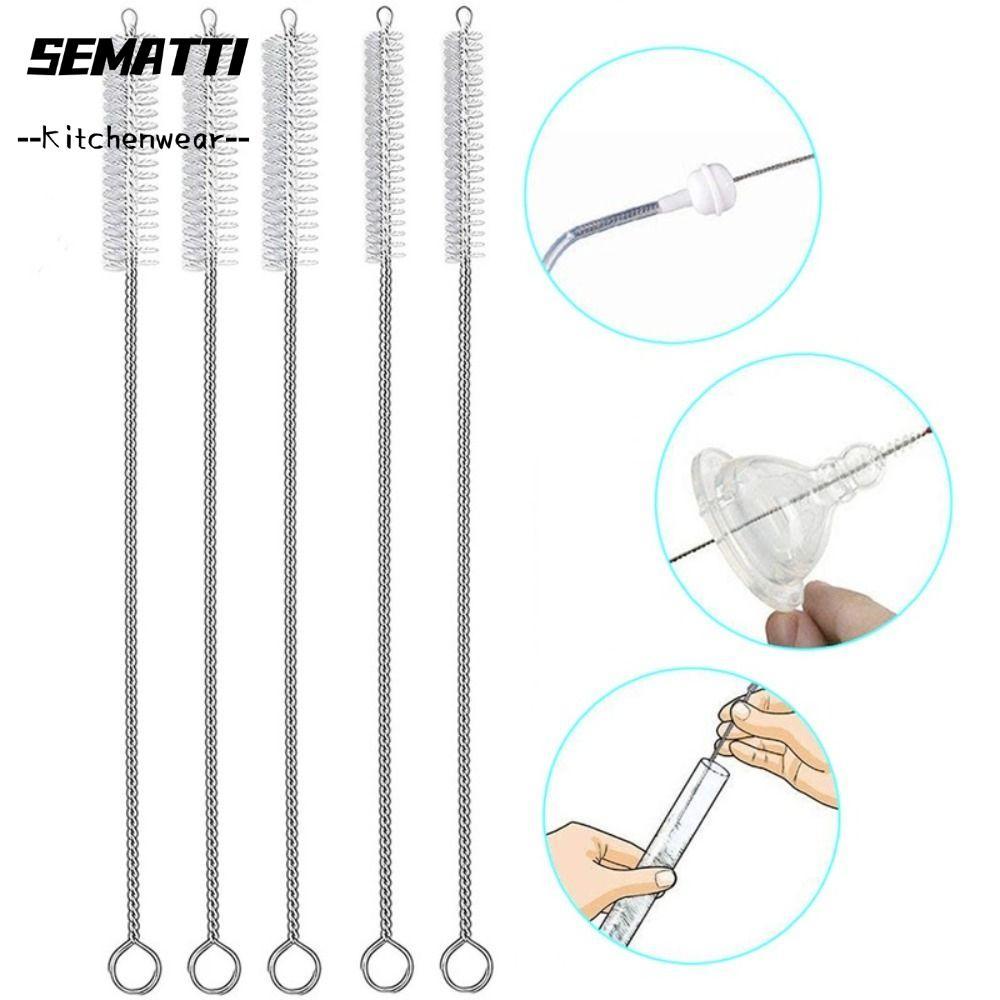 SEMATTI 1 Cái Bàn Chải Bụi, Bàn Chải Làm Sạch Ống Hút Mở Rộng Bằng Nylon, Chai Tóc Mềm Màu Bạc Dụng Cụ Bàn Sạch