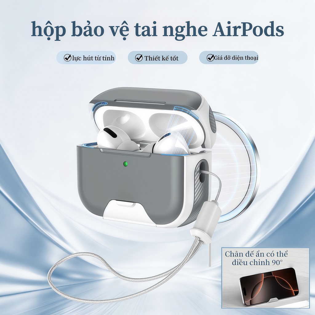 Hộp đựng tai nghe đa chức năng có khóa từ tính và giá đỡ ẩn tương thích với AirPods 5 4 Pro3 Pro2