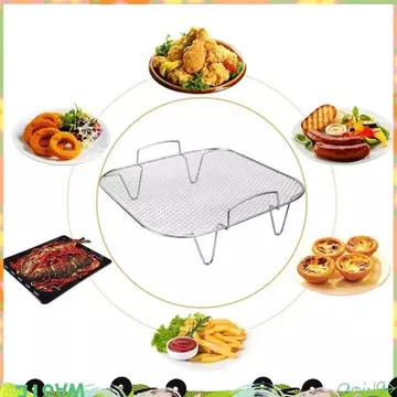 2 Chiếc Thép Không Gỉ Nồi Chiên Không Khí Nướng Vuông Nồi Chiên Không Khí Giá Nướng Bánh Nhà Bếp Hộ Gia Đình Nồi Chiên Không Khí Nướng Lưới