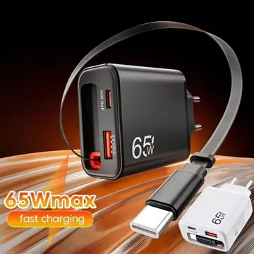 Bộ sạc siêu nhanh FEDAOG 65W, Cáp tích hợp Bộ sạc điện thoại USB sạc siêu nhanh, Bộ chuyển đổi sạc nhanh GaN đa cổng Sử dụng tại nhà và văn phòng
