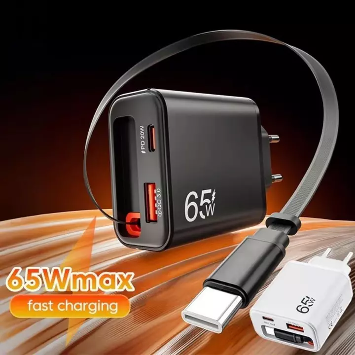 Bộ sạc siêu nhanh FEDAOG 65W, Cáp tích hợp Bộ sạc điện thoại USB sạc siêu nhanh, Bộ chuyển đổi sạc nhanh GaN đa cổng Sử dụng tại nhà và văn phòng