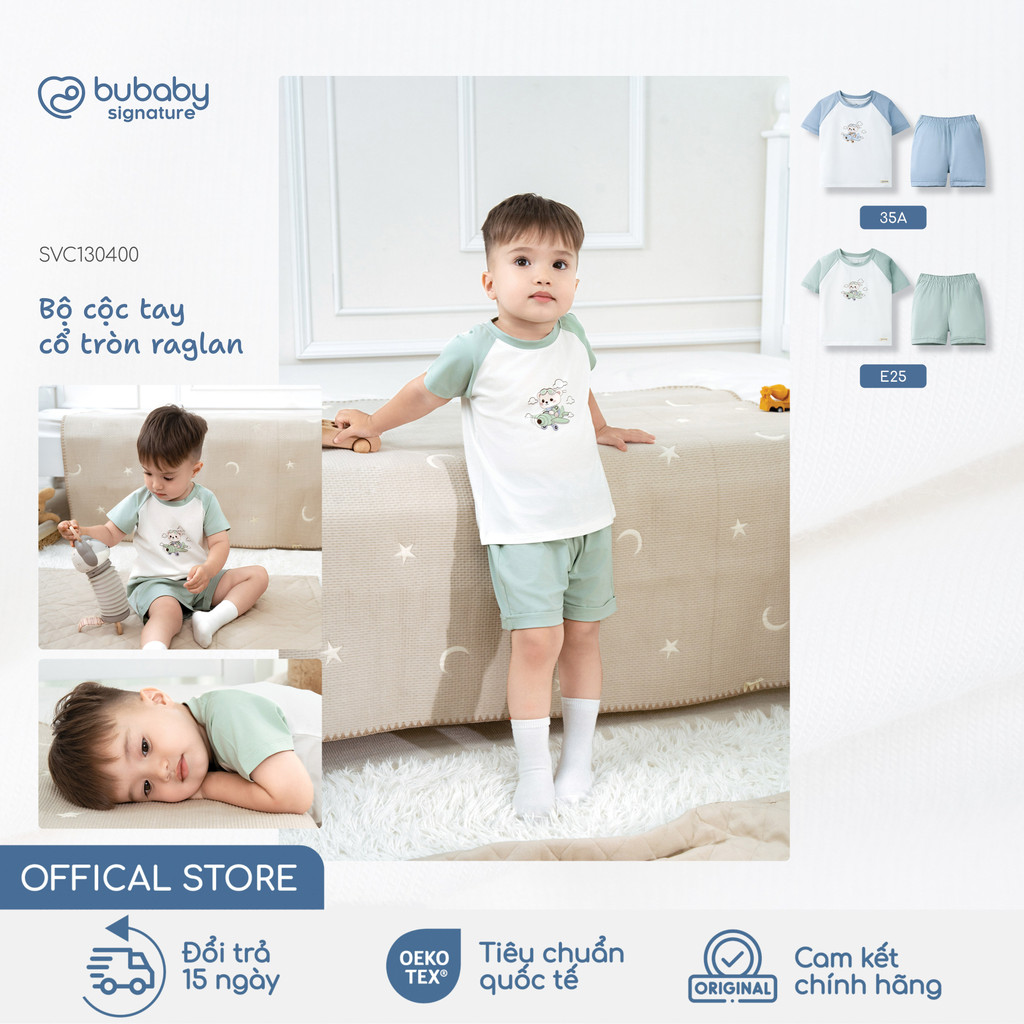 Bộ quần áo cộc tay in hình Chibi BU Baby, bộ đồ cộc tay trẻ em, bộ cộc bé trai bé gái | SVC130400
