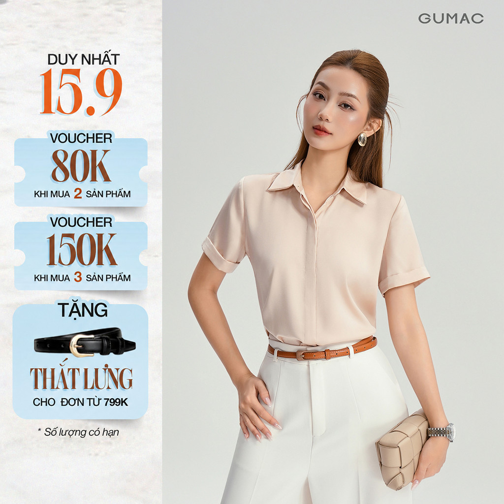 Áo Sơ Mi Nữ GUMAC Công Sở Tay Ngắn Nẹp Giấu Nút Đứng Form Chất Lụa Dày Dặn Cao Cấp LAF0339