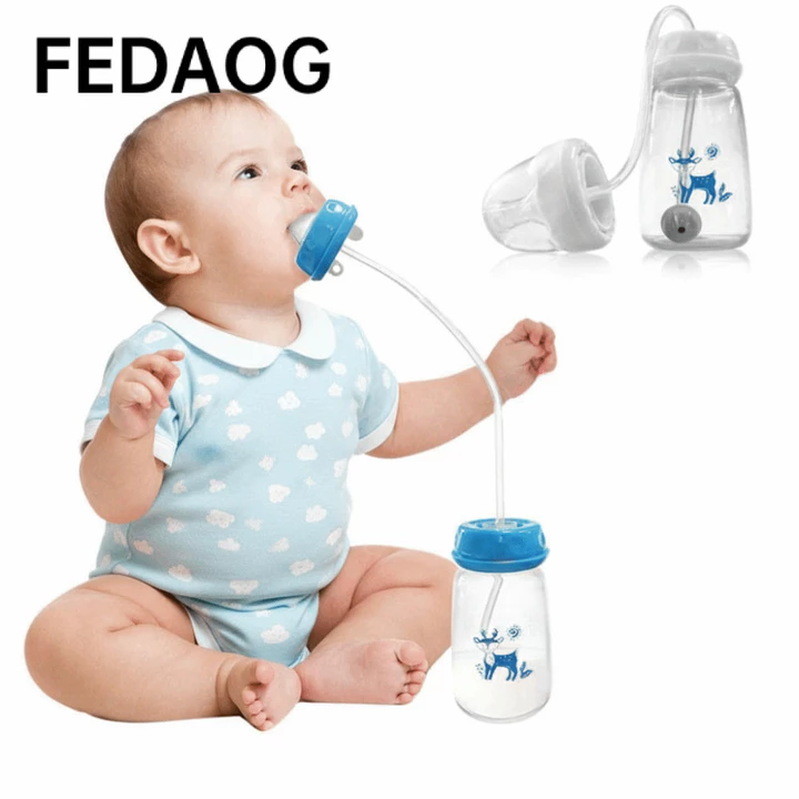 Bộ bình sữa cho bé FEDAOG, Bình sữa rảnh tay cổ bình 5oz / 150ml, Quả bóng trọng lực tự ăn chất lượng cao có bàn chải rơm Bình trữ sữa cho bé từ 3 tháng tuổi trở lên