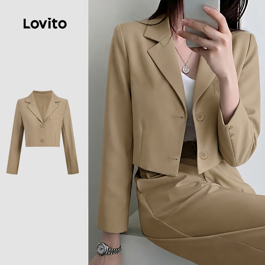 Lovito Áo blazer nâu phong cách thu đông cho nữ dáng casual LNL148129