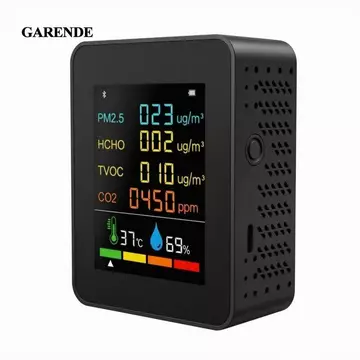 Cảm biến chất lượng không khí Garende Six6-in-1 Đa chức năng PM2.5 Formaldehyde TVOC CO2 Máy đo CO2 Cảm biến CO2 Máy đo chỉ số chất lượng không khí trong nhà