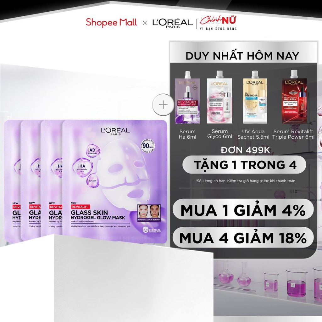 Mặt nạ thạch Glass Skin Hydrogel Glow cấp ẩm sâu, da căng mịn mướt, hiệu ứng chỉ sau 90 phút L'Oreal Paris