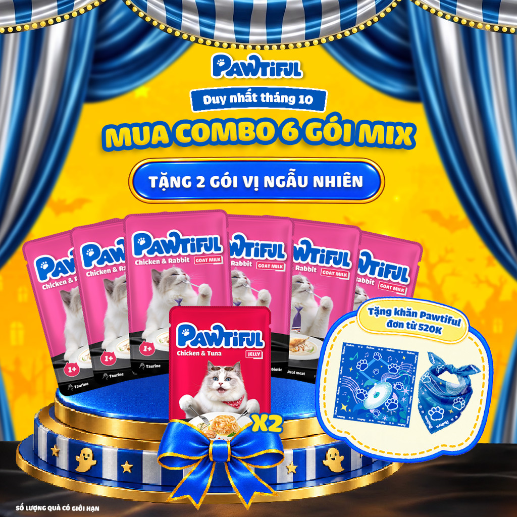 [MUA 6 TẶNG 2] Combo 6 gói Pate Pawtiful cho Mèo dạng Sữa dê vị Gà & Thỏ 70g x6