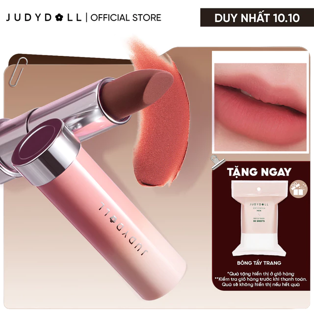 [MỚI] Son Lì JUDYDOLL Velvet Matte Lipstick Son thỏi Ẩm mướt Bơ mịn Mờ vân môi 3,6g