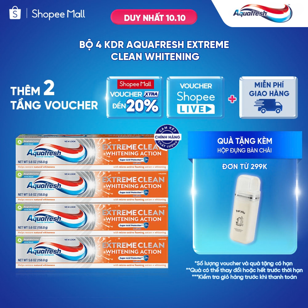 Bộ 4 Kem đánh răng Aquafresh EXTREME CLEAN WHITENING 158.7g/tuýp
