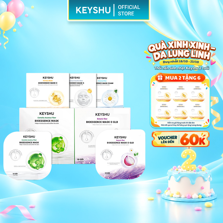 [MUA 2 HỘP TẶNG 6 MẶT NẠ] Combo 2 Hộp Mặt Nạ KEYSHU 10 Miếng 30ML Dưỡng Ẩm, Làm Sáng Da, Hỗ Trợ Ngăn Ngừa Lão Hóa