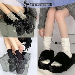 Onetimingfine 1 Đôi Tất Dài Dệt Kim Màu Trơn Cho Nữ Thời Trang Ngọt Ngào Rời Móc Giữa Ống Gothic Sox Boot Vòng Tay Xù Vớ VN