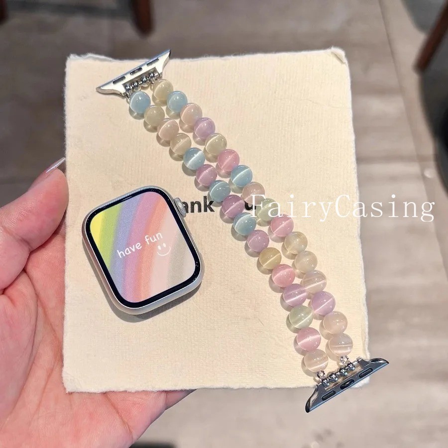 Dây đeo hạt mắt mèo màu kẹo đàn hồi cho Huawei Band 11 Pro 8 9 10 7 6 Vòng đeo tay cho dây đeo đồng hồ Huawei Fit3 / Fit4 4Pro
