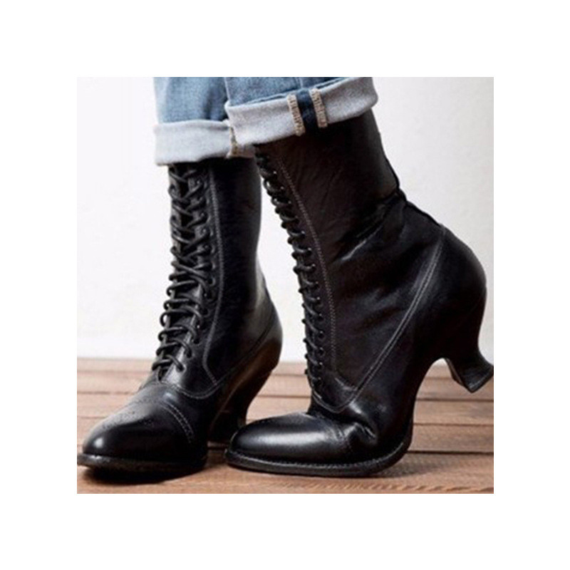 Giày Bốt Nữ Cup Gót Nhọn Mũi Size Lớn 40-43 Giày Bốt Ngắn Martin Giày Bốt Tổng Thể