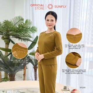 Đồ bộ mặc nhà nữ cotton compact áo dài quần dài, bộ mặc nhà trung niên cho mẹ SUNFLY SP2241