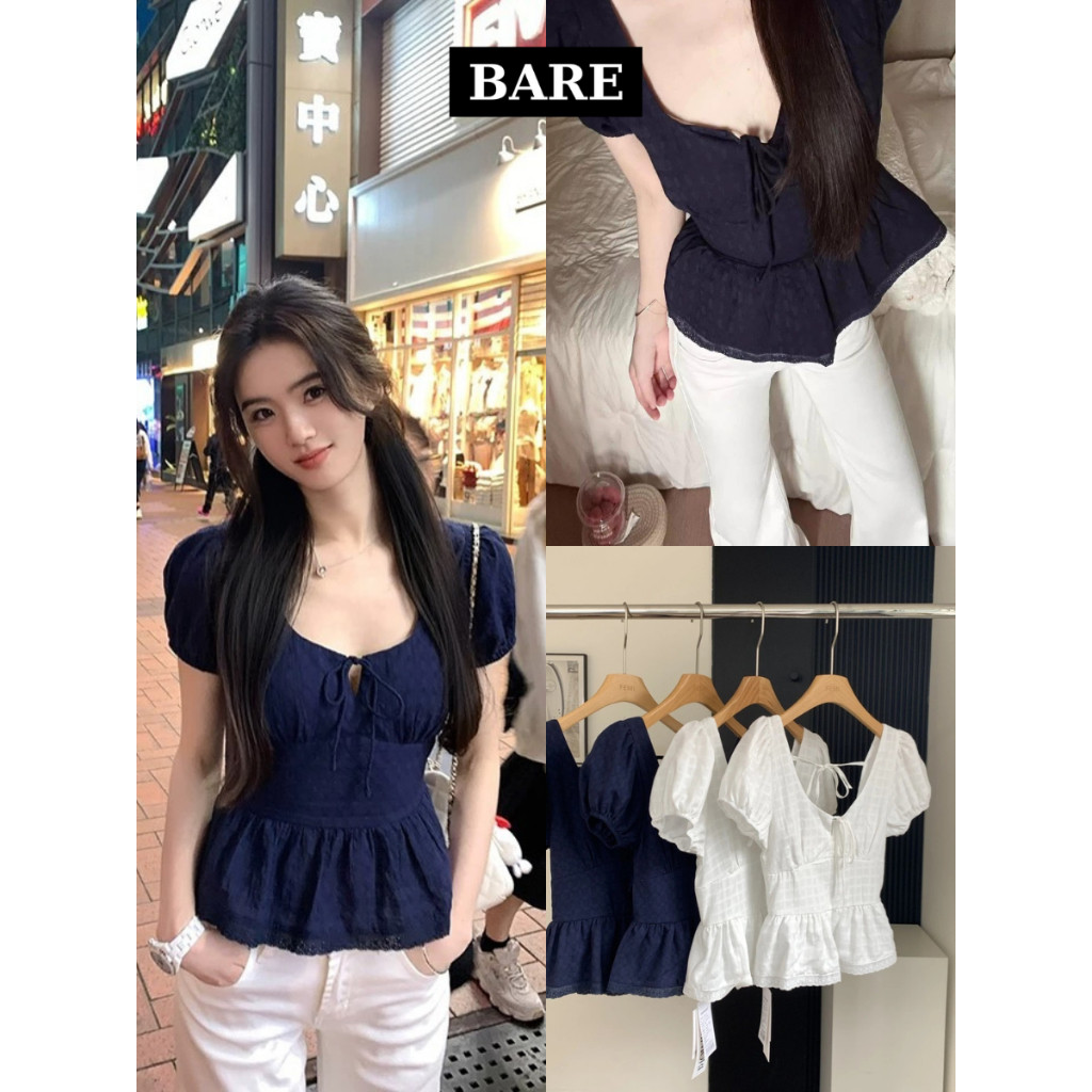 Áo Babydoll Thắt Eo, Smock Lưng Ôm Dáng Cực Xinh Màu Xanh Kiểu Cổ Vuông Hàn Quốc_A649