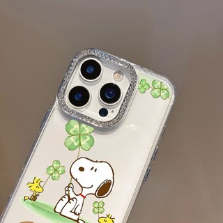 Ốp điện thoại trong suốt hình chú chó dễ thương Anime Snoopy cho Redmi Note 14S 12S 11S 10S 9S 14 13 12 11 Pro + 9 10 Pro Max 7 8 Pro 12T 11T Pro 12 Turbo Vỏ kim cương giả chống rơi