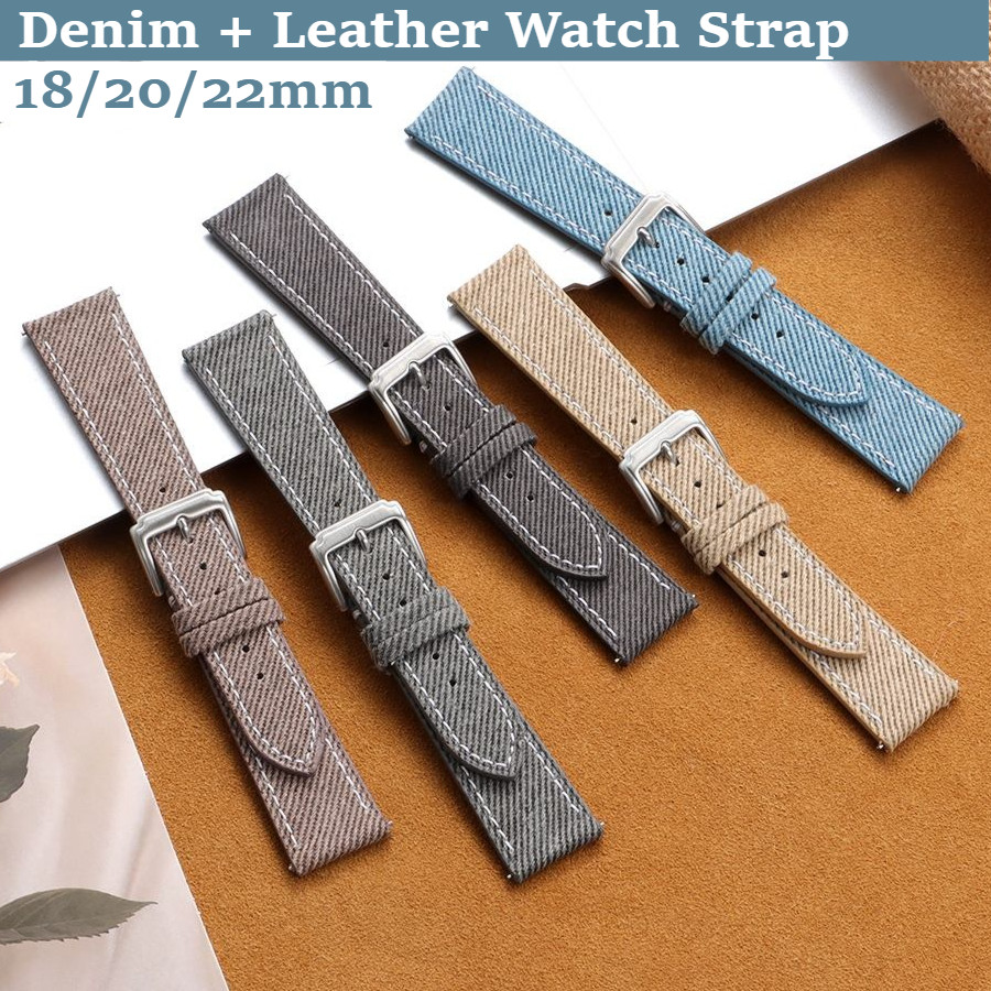 Dây đeo đồng hồ bằng da thật Denim 18mm 20mm 22mm Phát hành nhanh Vải Nylon Dây đeo đồng hồ da bò Vòng tay nam nữ