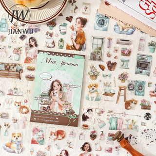 JIANWU Nhiều Màu Sắc Thú Cưng Ghi Series Kawaii Mèo Chó Nhân Vật Phong Cảnh Chất Liệu Cắt Dán PET Nhãn Dán Sáng Tạo Tạp Chí Văn Phòng Phẩm