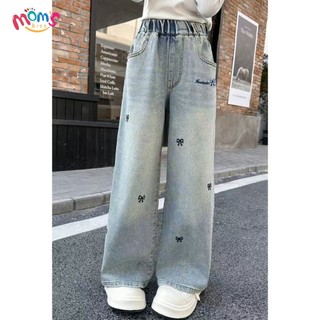 QuầN Jeans Bé GáI ốNg RộNg MàU Xanh NhạT Co GiãN Eo, Phong CáCh NgọT QuầN Jean Nữ ốNg RộNg