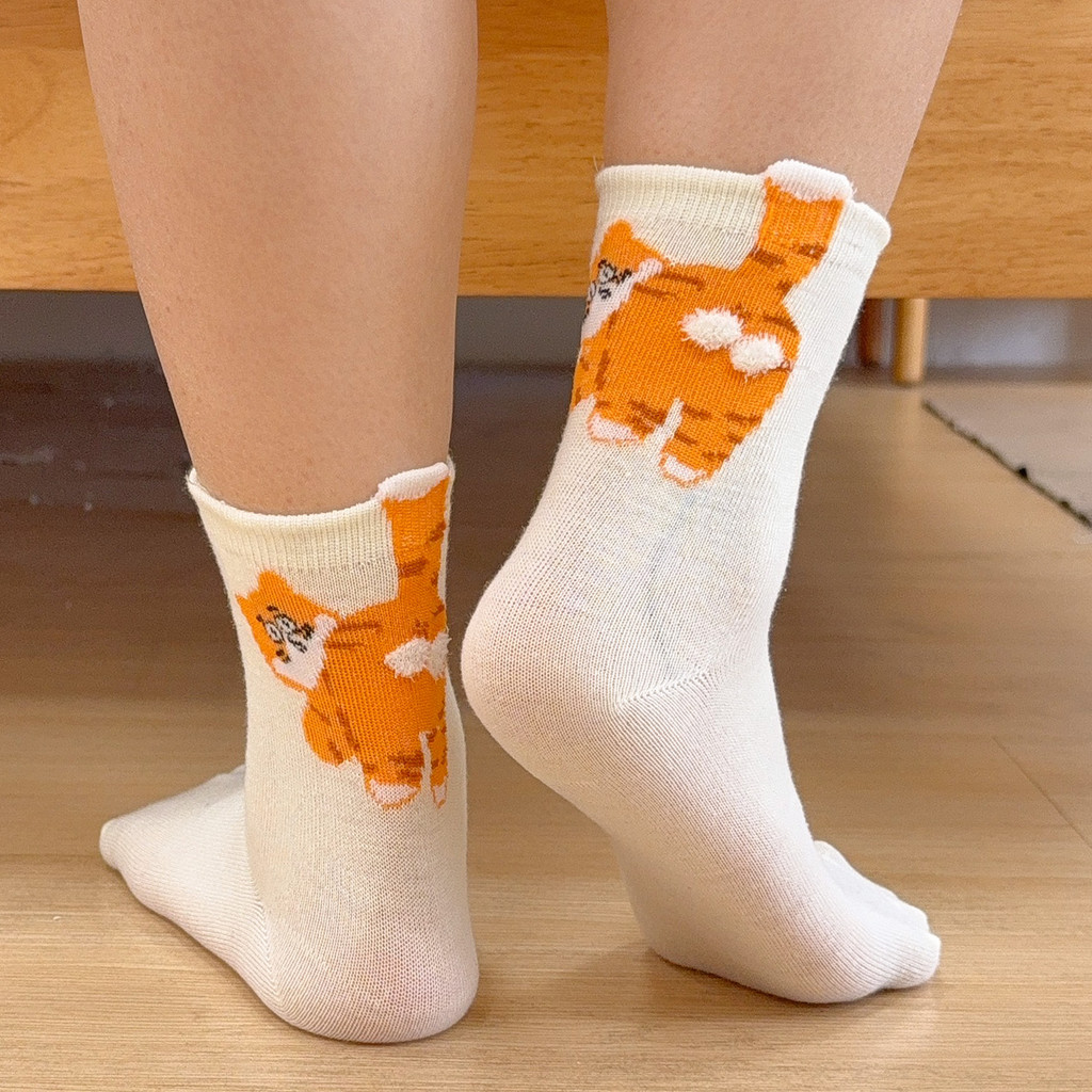 Tất Mông Mèo 3D dành cho nữ với thiết kế hoạt hình giữa bắp chân kawaii cotton và bao bì quà tặng