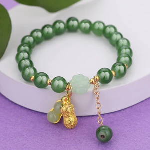 Vòng tay đính cườm phong cách Trung Quốc với bùa đậu phộng vàng và mặt dây chuyền may mắn cho nữ và nam giới