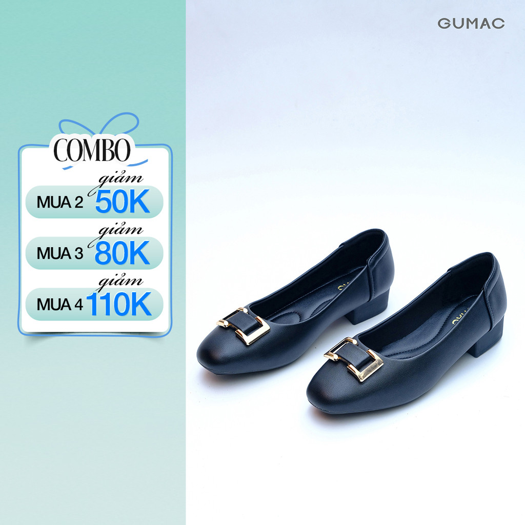Giày Cao Gót Nữ GUMAC Bít Mũi Đế Vuông 3cm Phối Khóa Kim Loại Đệm Êm Chân Công Sở GG05028
