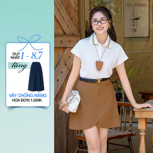 Chân váy nữ GUMAC ngắn 2 lớp đứng form dáng A có lót quần có túi xẻ cách điệu VF03018