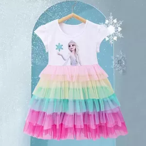 ✿ Váy Tutu xếp tầng cầu vồng ngọt ngào cho bé gái Váy ngắn tay bằng vải Cotton trắng nhiều lớp Trang phục mùa hè