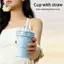Cốc đá Hoey 600ml có thể gập lại di động có ống hút tích hợp và khuôn đá để đi du lịch thể thao ngoài trời đa chức năng