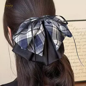PNPIA- Retro Kẻ Sọc Nơ Vuốt Kẹp Thời Trang Hàn Quốc Đuôi Ngựa Kẹp Tóc Nữ Phụ Kiện Tóc