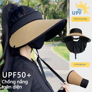 Mũ chống nắng khăn choàng có vành lớn dành cho nữ Mũ chống nắng mùa hè chống tia UV có vành rỗng có thể gấp lại