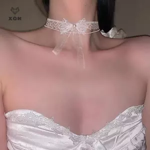1 Cái Nơ Thời Trang Và Gợi Cảm Ren Giả Trắng Ne Phụ Kiện Ren Thanh Lịch Nơ Choker Nelace Choker Dây Xích Ngắn [Mina]