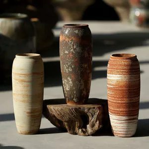 Retro Wabi Sabi Bình Hoa Gốm Sứ Cho Trang Trí Văn Phòng Tại Nhà Tối Giản Phong Cách Nhật Bản Bình Handmade Bàn Nhỏ Trung Tâm Phòng Khách Hiện Đại Trang Trí Phòng Ngủ