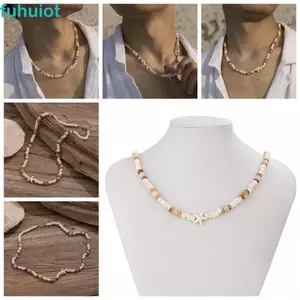 Vòng cổ ôm dừa FUHUIOT, Hạt gỗ Bohemian choker sao biển, Thời trang Hip Hop Punk Natural Beach Surfer Nam Xương đòn Dây chuyền ngày lễ