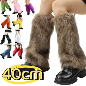 WEETW Gothic Boots Cover, Y2K Lông Thú Giả Lông Chân Ấm Áp, Thời Trang Ngọt Ngào Màu Trơn 40cm Đầu Gối Cao Bé Gái Tất Cosplay Sử Dụng