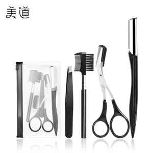 Bộ Dụng Cụ Tạo Dáng Lông Mày 4 Món Bằng Thép Không Gỉ, Kèm Lược, Kẹp Và Cọ Chải X5AX