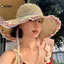 KUZHEN Mũ Rơm Thời Trang Nữ Phong Cách Hàn Quốc Với Nơ Hoa Mũ Chống Nắng Vành Lớn Cho Mùa Hè Sử Dụng Ngoài Trời HOT