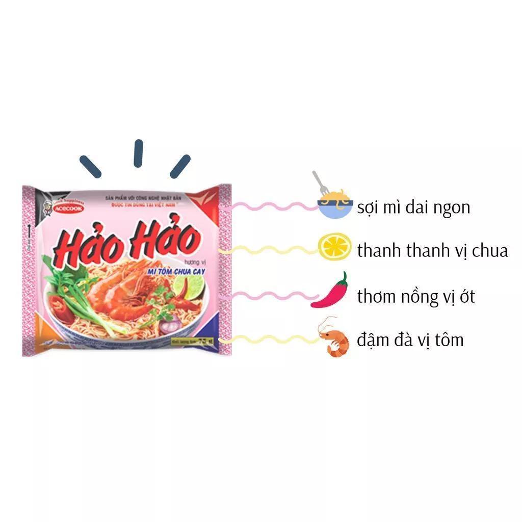 Thùng 30 Gói Mì Hảo Hảo Tôm Chua Cay – Mì Ăn Liền Huyền Thoại, Sợi Dai Ngon, Hương Vị Đậm Đà, Chính Hãng Acecook