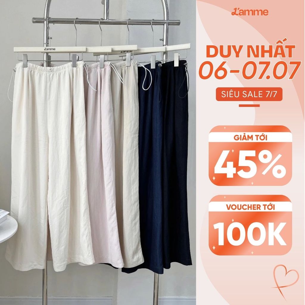 Quần bầu suông ống rộng ONI Pants lưng chun vải đũi cao cấp ít nhăn cho mẹ bầu và big size BY LAMME