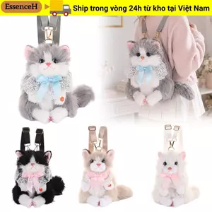 Ba lô mèo sang trọng ESSENCEH, Ba lô mèo mô phỏng hoạt hình dễ thương mềm mại, Túi đi học mèo thực tế Lưu trữ du lịch