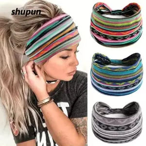 SHUPUN Turban, Băng đô rộng Boho in hoa, Băng đô co giãn rộng vành cổ điển in hình nút thắt cổ điển dành cho nữ