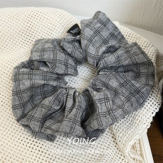 Yoing / Phiên Bản Hàn Quốc Retro Phong Cách Phương Tây Xám Checkered Chấm Bi Vải Scrunchy Dây Buộc Tóc Phụ Kiện Tóc