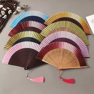 Quạt gấp tre LACYESUK, Quạt cầm tay cổ điển màu Gradient khắc rỗng, Phong cách cổ điển di động với tua rua Quạt khiêu vũ thủ công Sử dụng du lịch
