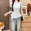 Áo thun ngắn tay màu trơn xếp li kiểu Pháp mùa hè Slim-Fit Chic High-End Commuter Gentle All-Match Ni