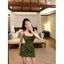 Kỳ nghỉ hè Váy đeo chéo sequin xanh kiểu Pháp eo hẹp Slim-fit gợi cảm Làm trắng đẹp Váy không tay bên bờ biển nữ