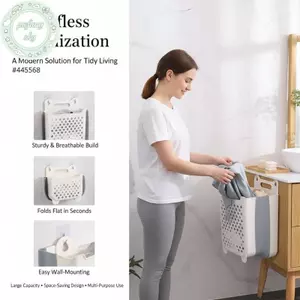 Giỏ đựng quần áo bẩn treo tường PUSKY Giỏ đựng đồ gấp dung tích lớn Thiết kế rỗng chịu tải mạnh mẽ để thông gió VN