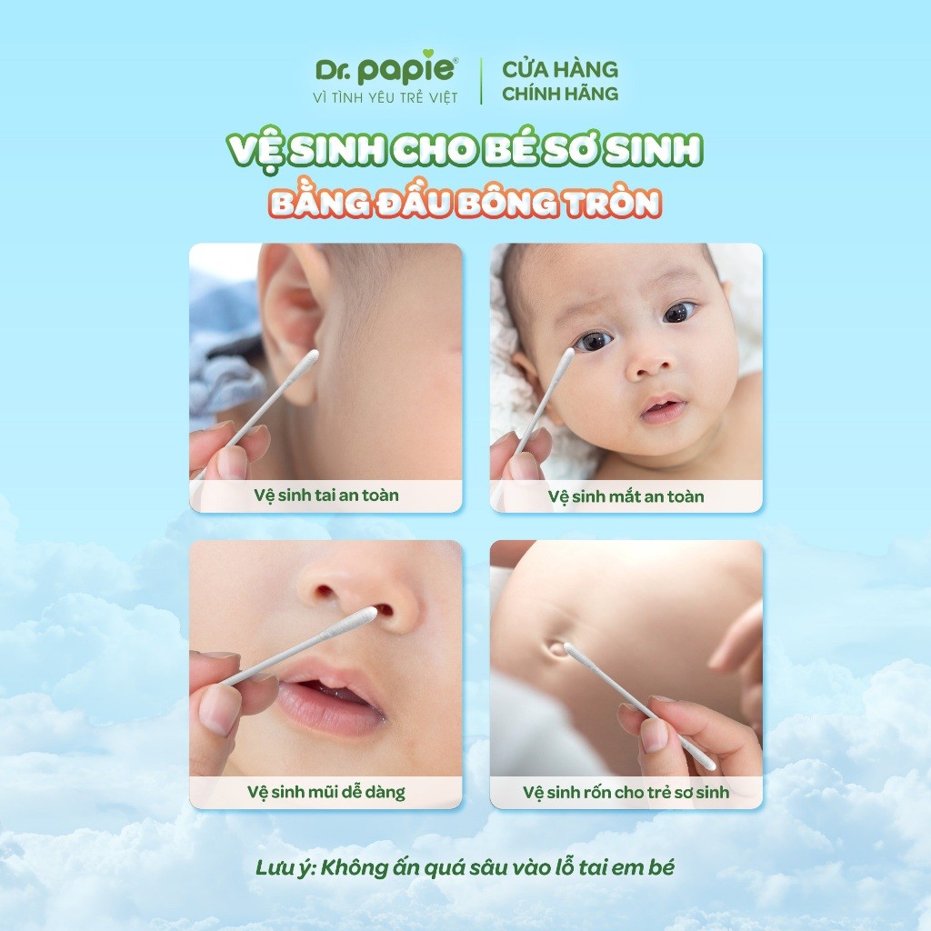Combo 3 Tăm Bông Đầu Tròn 100% Cotton Siêu Mềm, Vệ Sinh Mắt Tai Mũi Rốn, Thân Giấy Bảo Vệ Môi Trường Dr.Papie (280c/hộp)